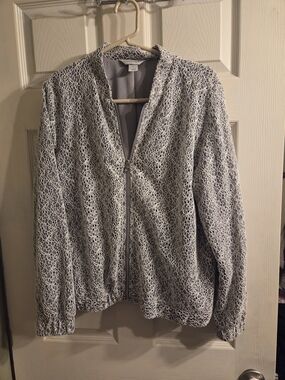 Women's Gray Lace-Overlay Zip Jacket